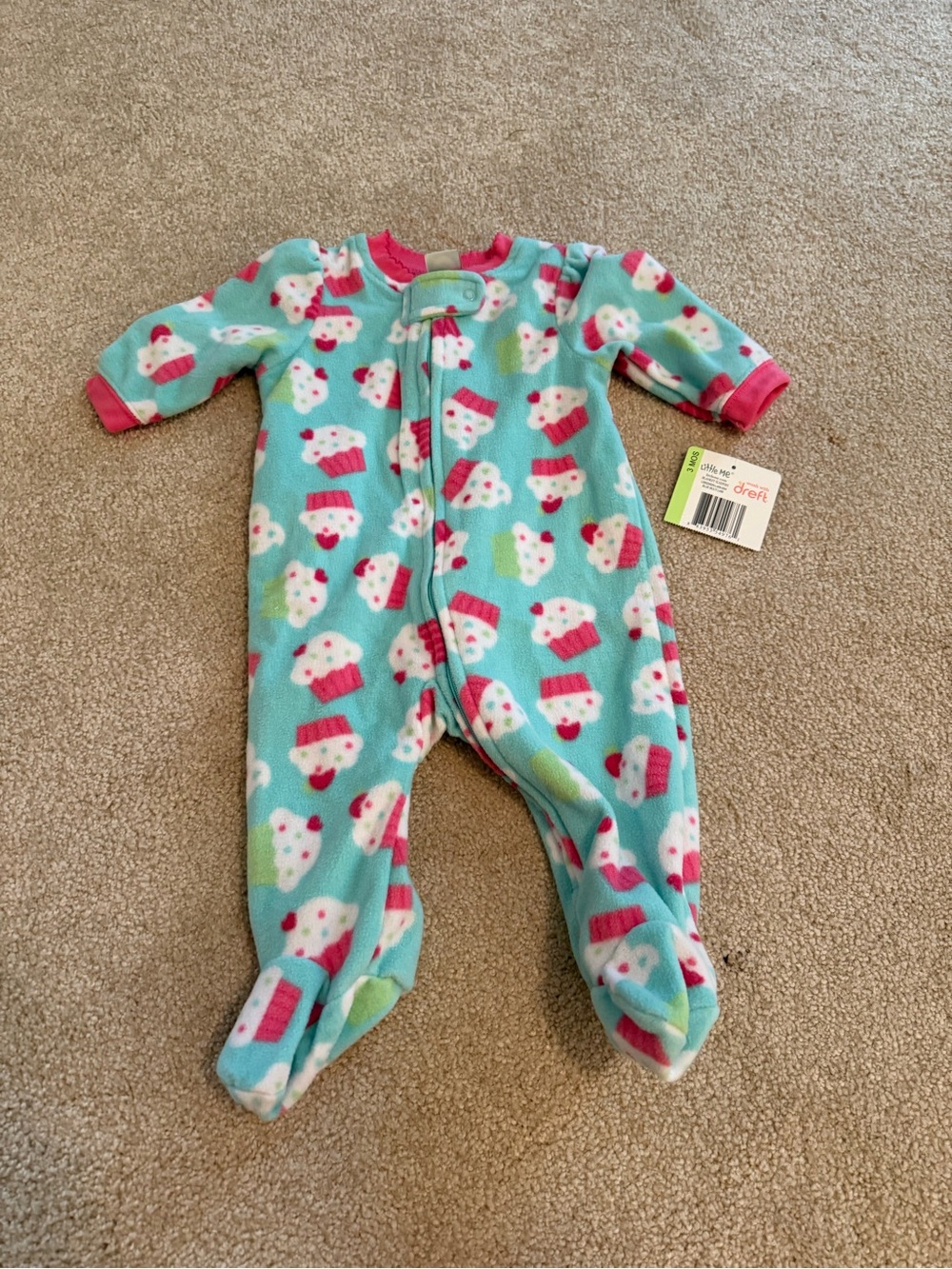 Child of Mine by Carter's Cupcake Print Fleece One-Piece - Aqua/Pink